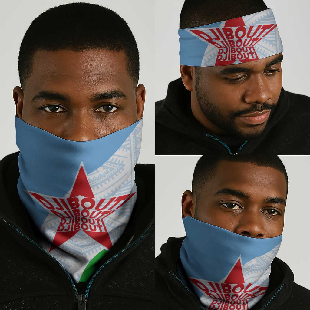 Djibouti Neck Gaiter Flag Tribal Motifs and Red Star Symbol of Unity - African Pride