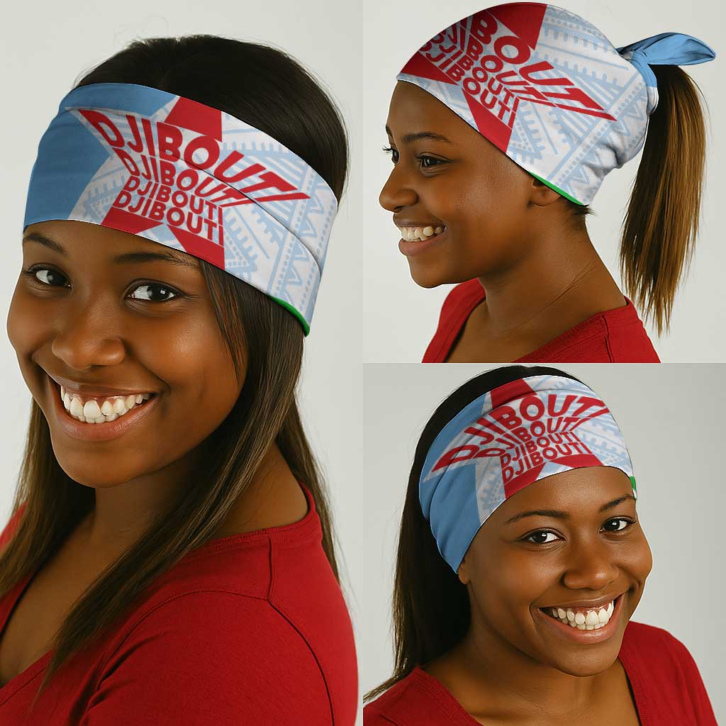 Djibouti Neck Gaiter Flag Tribal Motifs and Red Star Symbol of Unity - African Pride