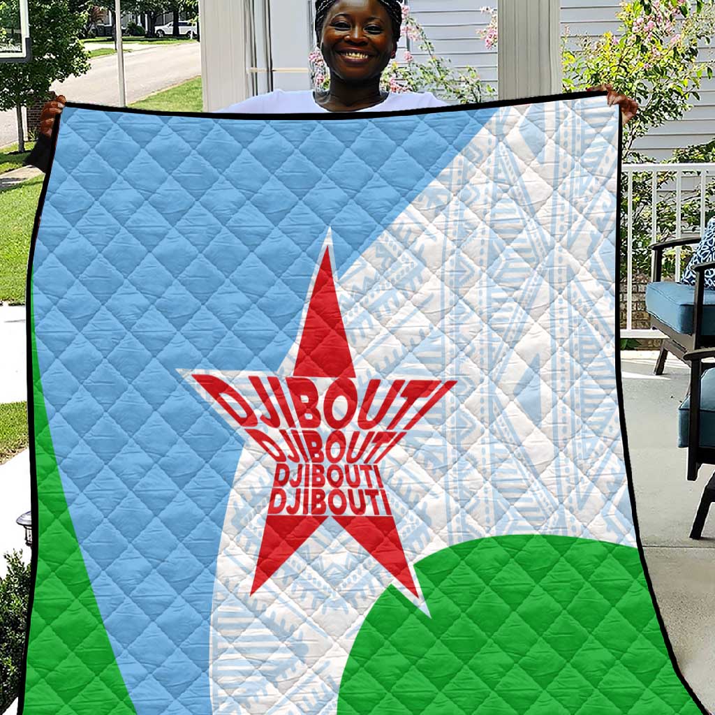 Djibouti Quilt Flag Tribal Motifs and Red Star Symbol of Unity