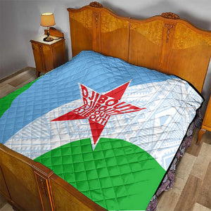 Djibouti Quilt Flag Tribal Motifs and Red Star Symbol of Unity