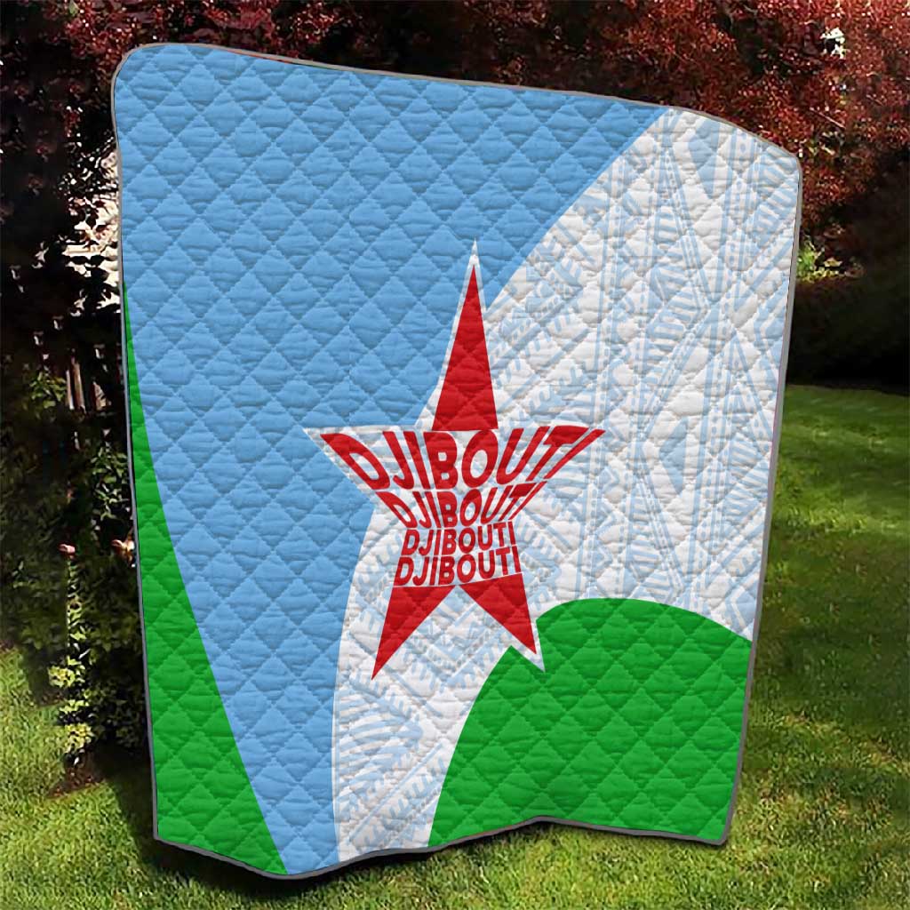 Djibouti Quilt Flag Tribal Motifs and Red Star Symbol of Unity