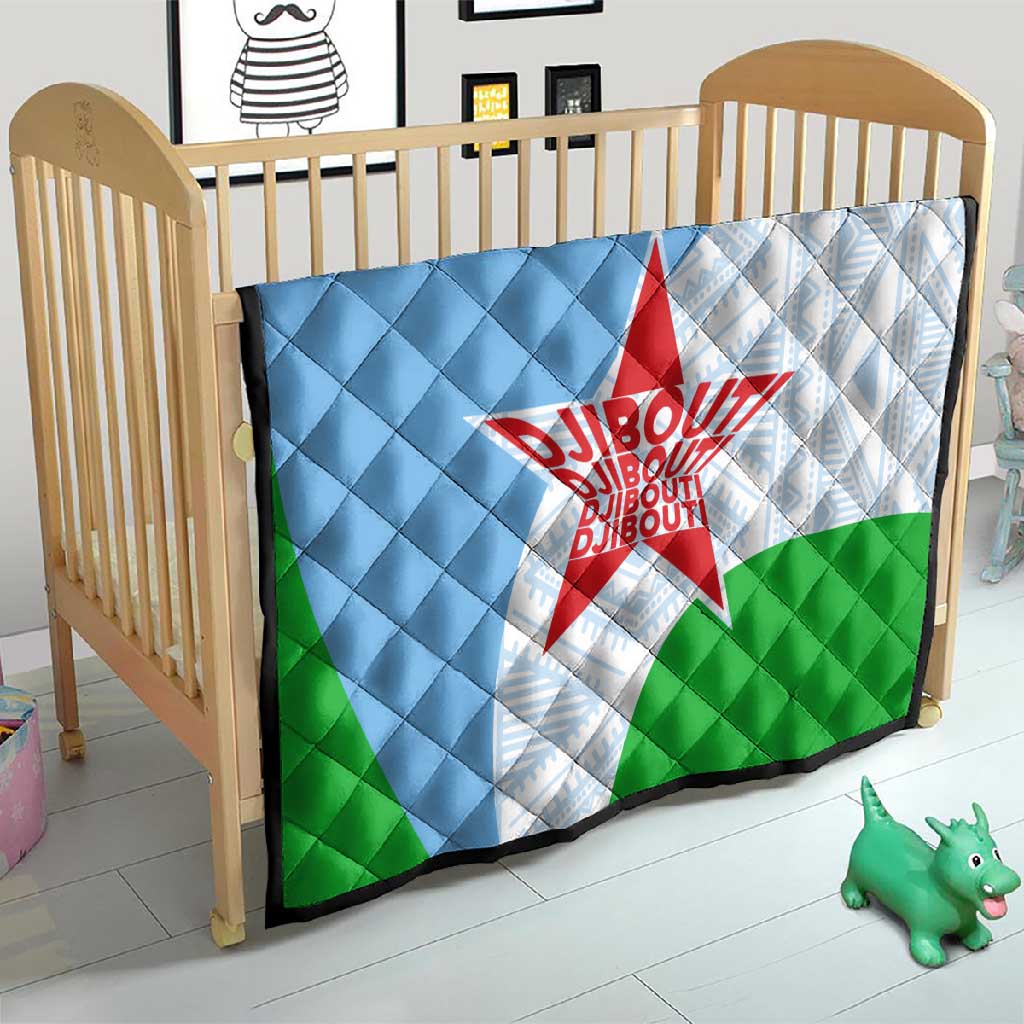 Djibouti Quilt Flag Tribal Motifs and Red Star Symbol of Unity