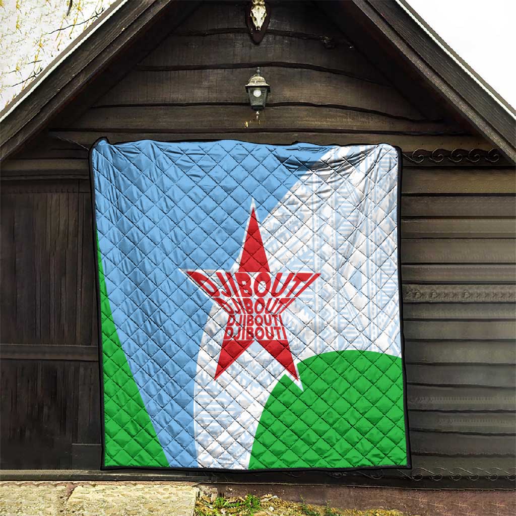 Djibouti Quilt Flag Tribal Motifs and Red Star Symbol of Unity