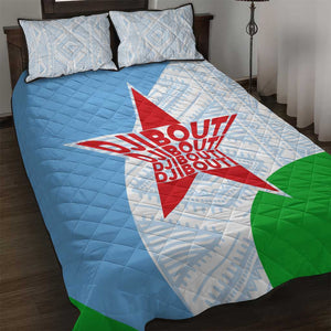 Djibouti Quilt Bed Set Flag Tribal Motifs and Red Star Symbol of Unity