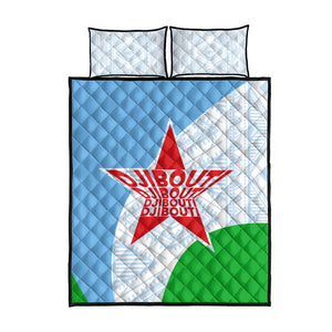 Djibouti Quilt Bed Set Flag Tribal Motifs and Red Star Symbol of Unity