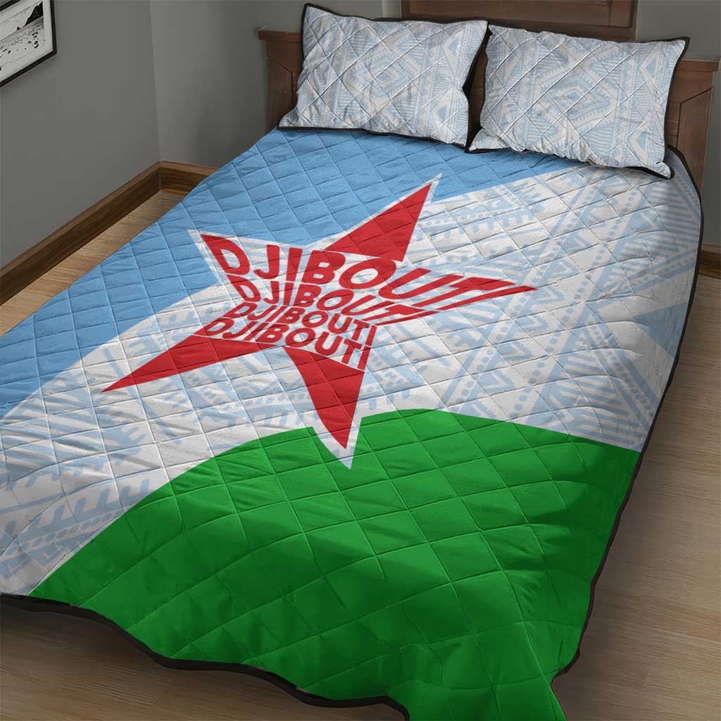 Djibouti Quilt Bed Set Flag Tribal Motifs and Red Star Symbol of Unity