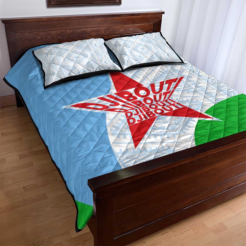Djibouti Quilt Bed Set Flag Tribal Motifs and Red Star Symbol of Unity