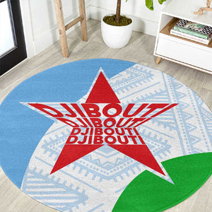 Djibouti Round Carpet Flag Tribal Motifs and Red Star Symbol of Unity