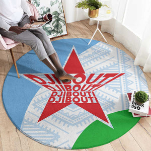 Djibouti Round Carpet Flag Tribal Motifs and Red Star Symbol of Unity