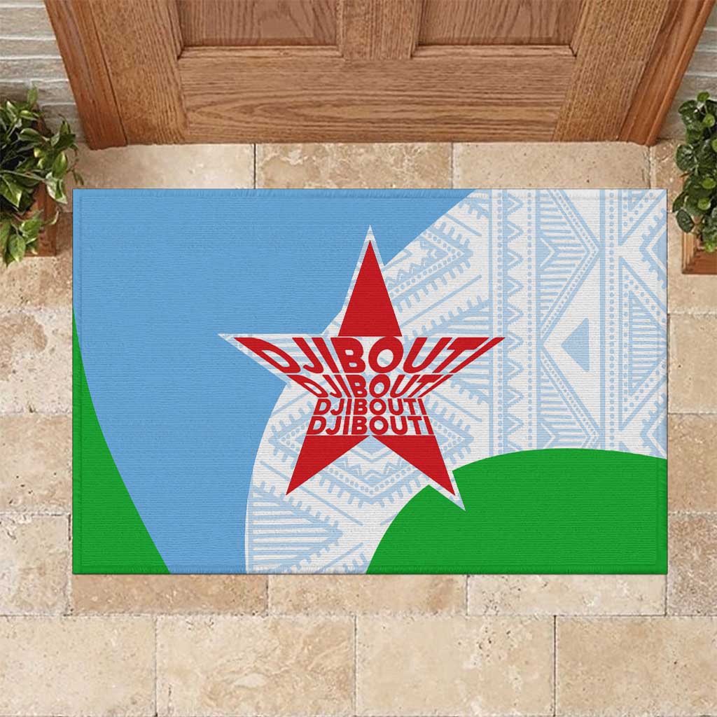 Djibouti Rubber Doormat Flag Tribal Motifs and Red Star Symbol of Unity