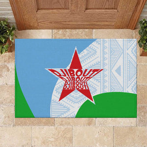 Djibouti Rubber Doormat Flag Tribal Motifs and Red Star Symbol of Unity