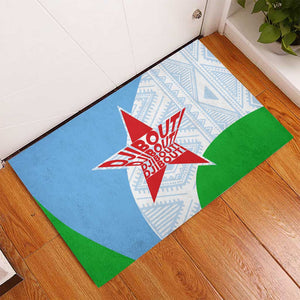Djibouti Rubber Doormat Flag Tribal Motifs and Red Star Symbol of Unity