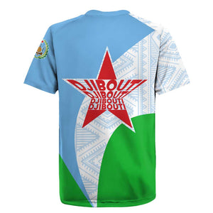 Djibouti Rugby Jersey Flag Tribal Motifs and Red Star Symbol of Unity