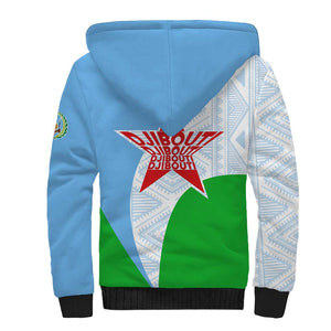 Djibouti Sherpa Hoodie Flag Tribal Motifs and Red Star Symbol of Unity