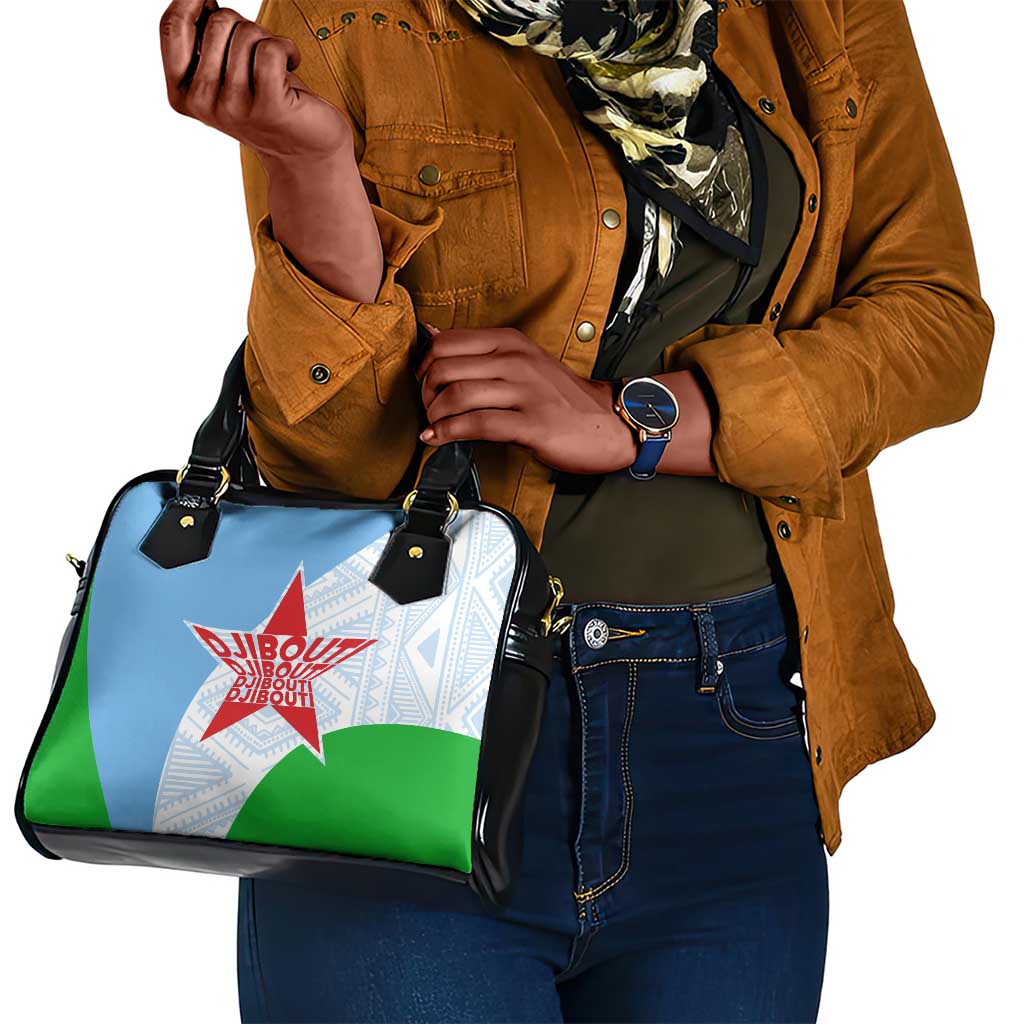 Djibouti Shoulder Handbag Flag Tribal Motifs and Red Star Symbol of Unity