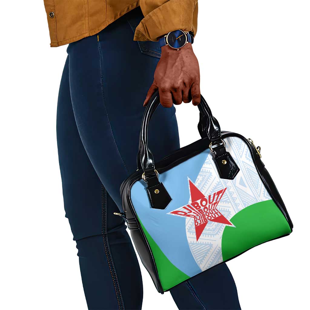 Djibouti Shoulder Handbag Flag Tribal Motifs and Red Star Symbol of Unity