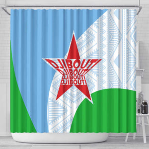 Djibouti Shower Curtain Flag Tribal Motifs and Red Star Symbol of Unity