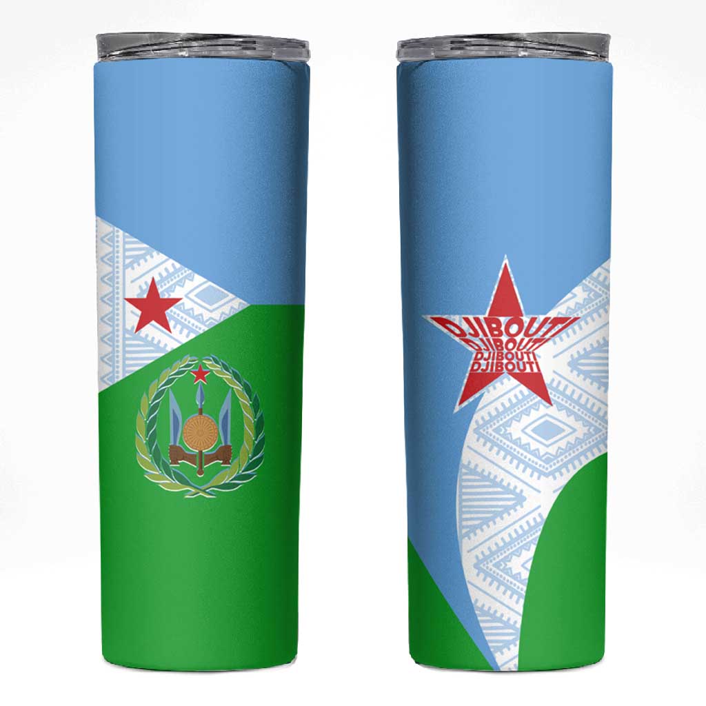Djibouti Skinny Tumbler Flag Tribal Motifs and Red Star Symbol of Unity