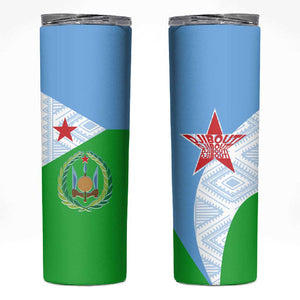 Djibouti Skinny Tumbler Flag Tribal Motifs and Red Star Symbol of Unity