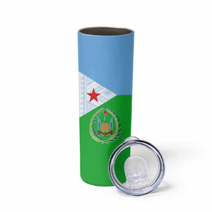 Djibouti Skinny Tumbler Flag Tribal Motifs and Red Star Symbol of Unity
