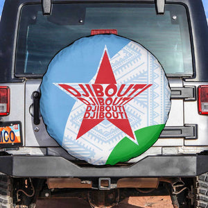 Djibouti Spare Tire Cover Flag Tribal Motifs and Red Star Symbol of Unity