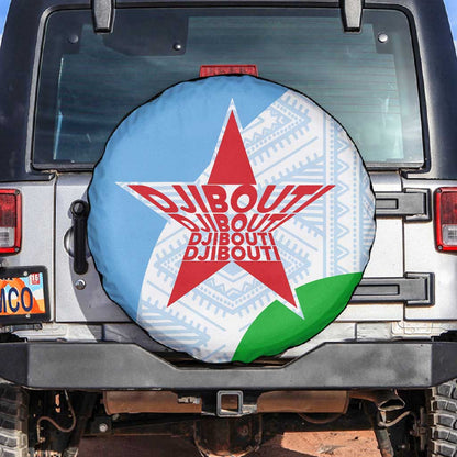 Djibouti Spare Tire Cover Flag Tribal Motifs and Red Star Symbol of Unity