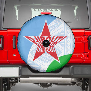 Djibouti Spare Tire Cover Flag Tribal Motifs and Red Star Symbol of Unity