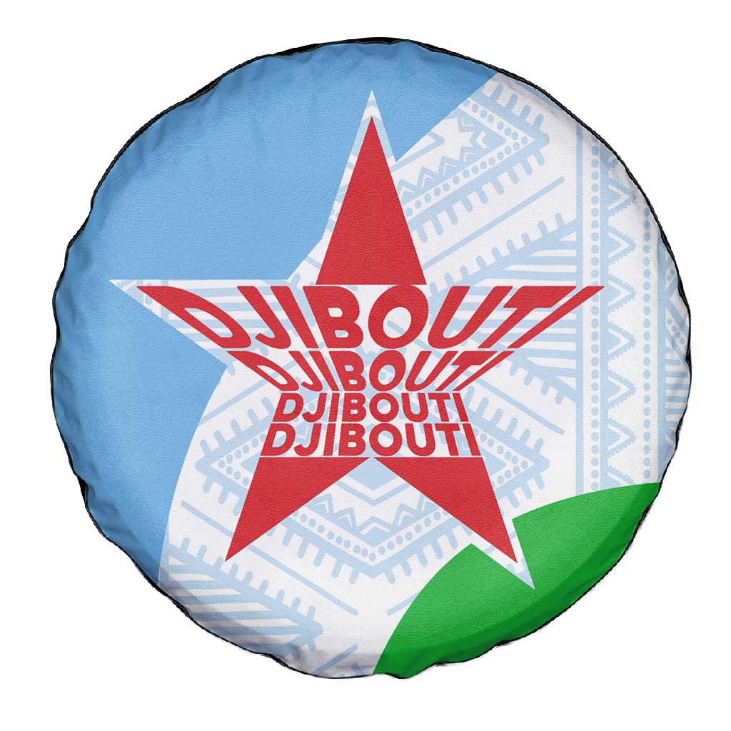 Djibouti Spare Tire Cover Flag Tribal Motifs and Red Star Symbol of Unity
