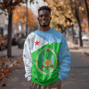Djibouti Sweatshirt Flag Tribal Motifs and Red Star Symbol of Unity
