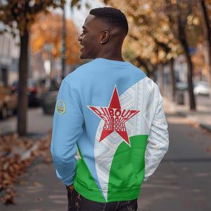 Djibouti Sweatshirt Flag Tribal Motifs and Red Star Symbol of Unity