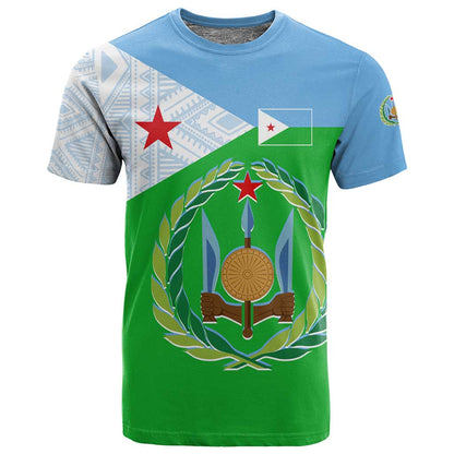 Djibouti T shirt Flag Tribal Motifs and Red Star Symbol of Unity
