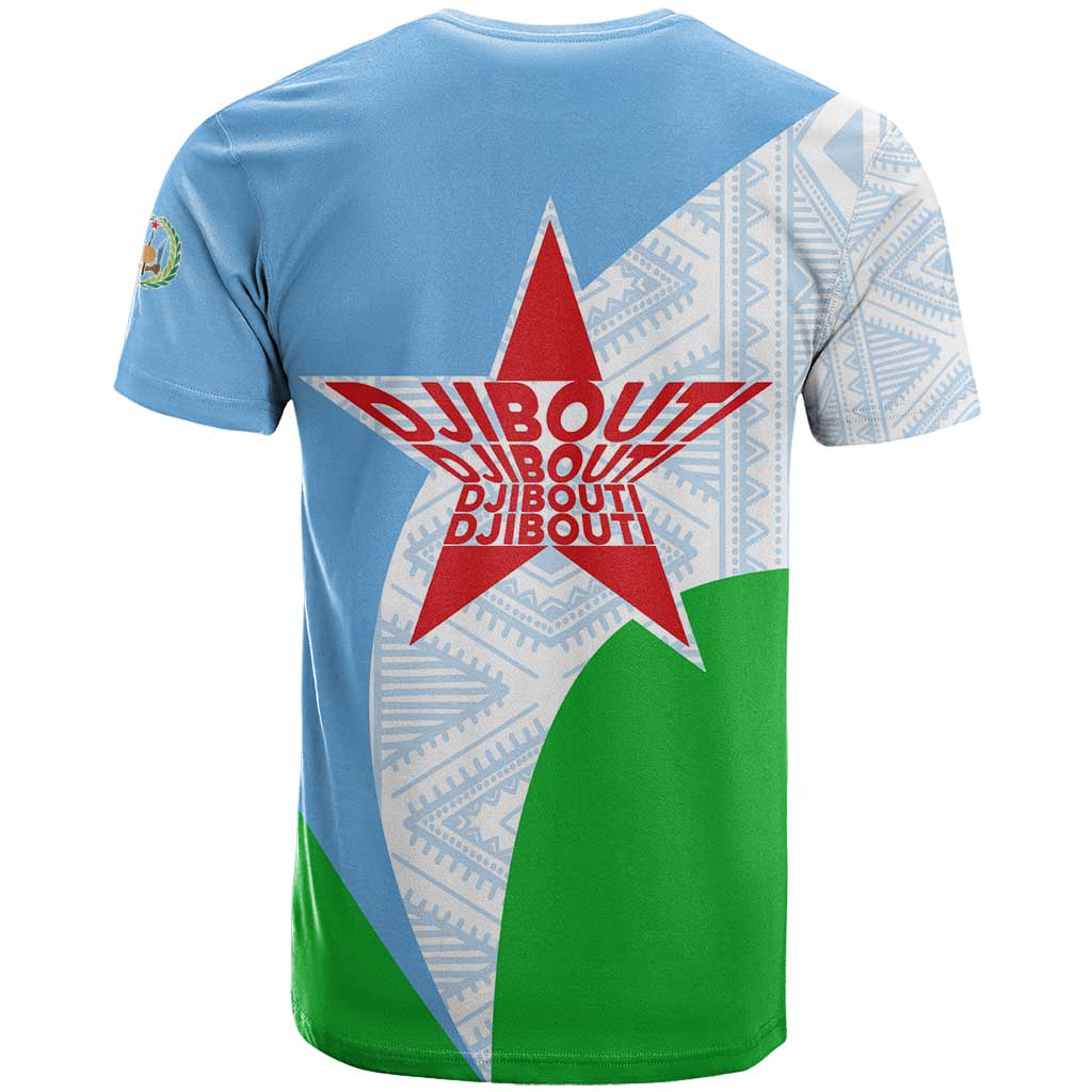Djibouti T shirt Flag Tribal Motifs and Red Star Symbol of Unity