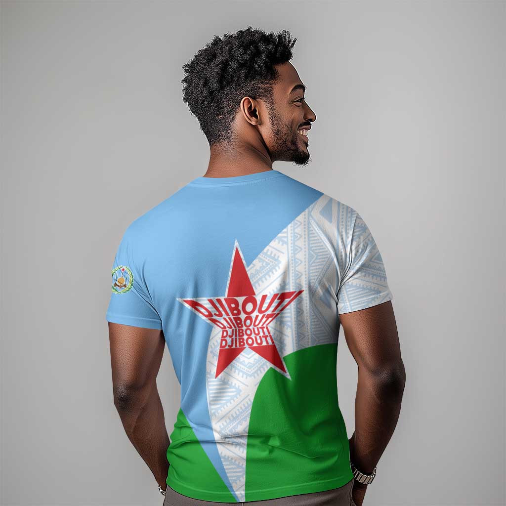 Djibouti T shirt Flag Tribal Motifs and Red Star Symbol of Unity