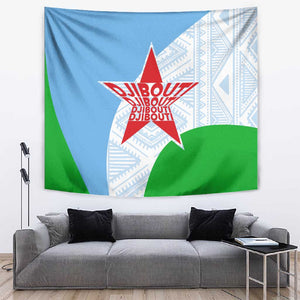 Djibouti Tapestry Flag Tribal Motifs and Red Star Symbol of Unity