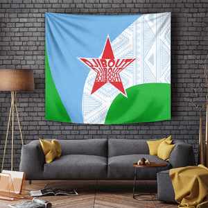 Djibouti Tapestry Flag Tribal Motifs and Red Star Symbol of Unity