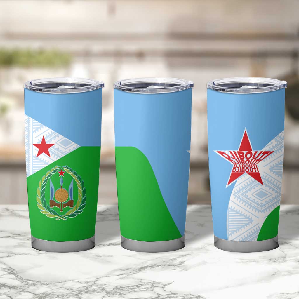Djibouti Tumbler Cup Flag Tribal Motifs and Red Star Symbol of Unity