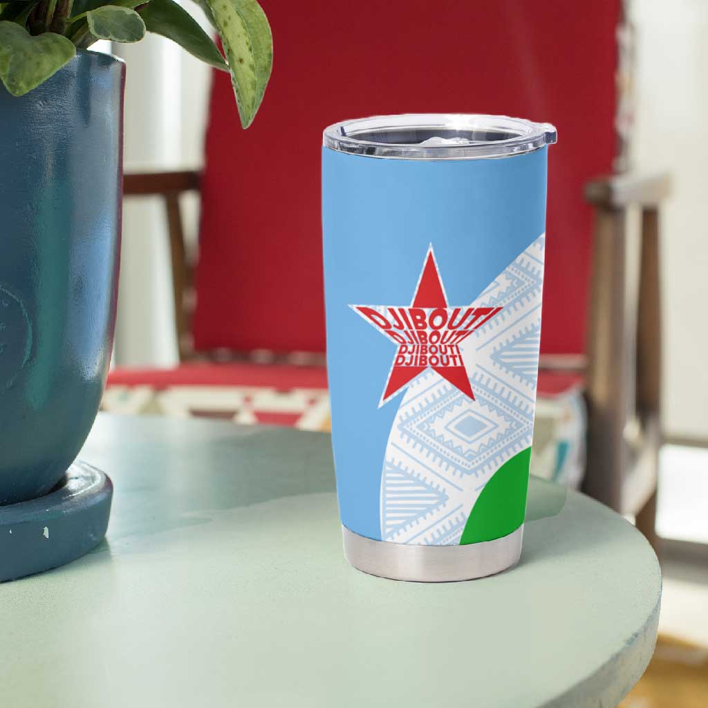 Djibouti Tumbler Cup Flag Tribal Motifs and Red Star Symbol of Unity