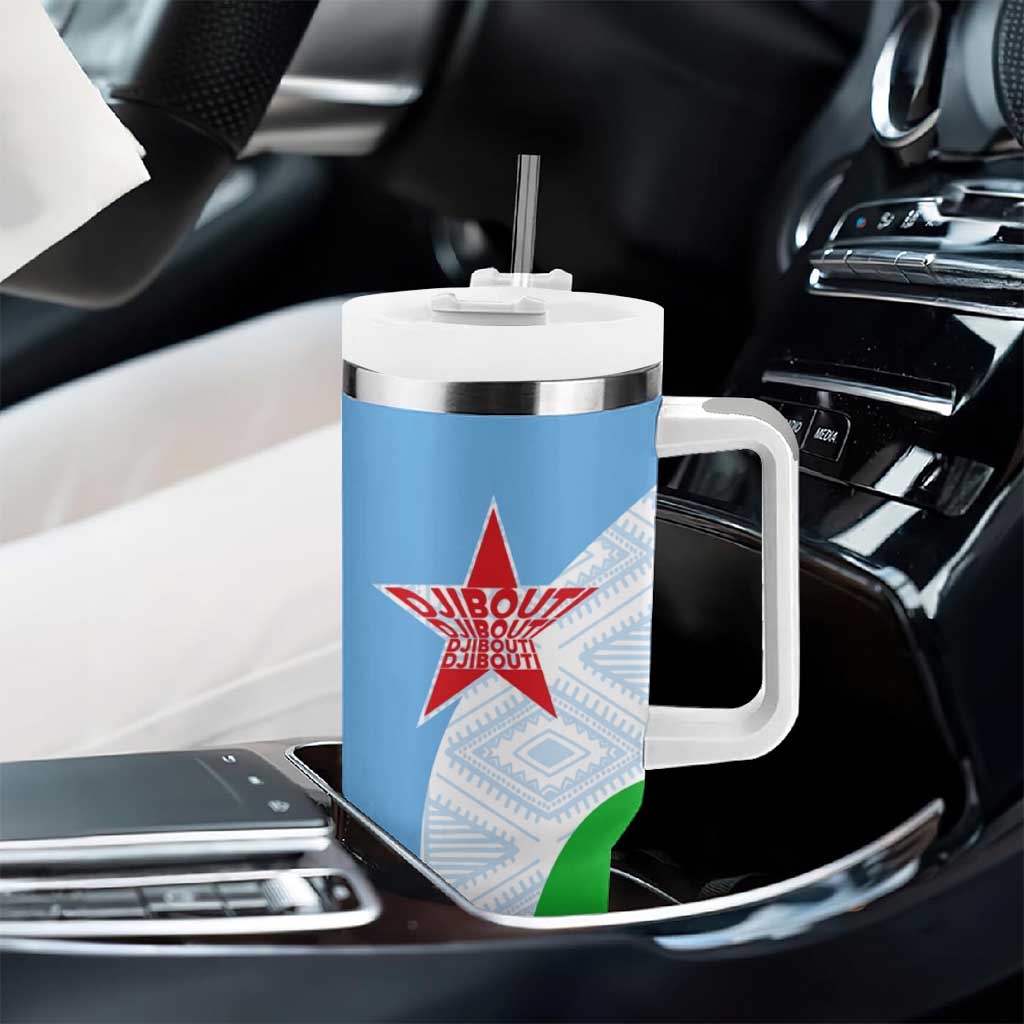 Djibouti Tumbler With Handle Flag Tribal Motifs and Red Star Symbol of Unity