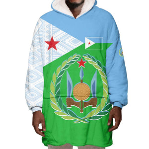 Djibouti Wearable Blanket Hoodie Flag Tribal Motifs and Red Star Symbol of Unity