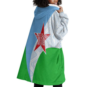 Djibouti Wearable Blanket Hoodie Flag Tribal Motifs and Red Star Symbol of Unity