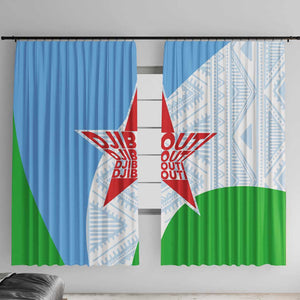 Djibouti Window Curtain Flag Tribal Motifs and Red Star Symbol of Unity