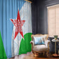 Djibouti Window Curtain Flag Tribal Motifs and Red Star Symbol of Unity