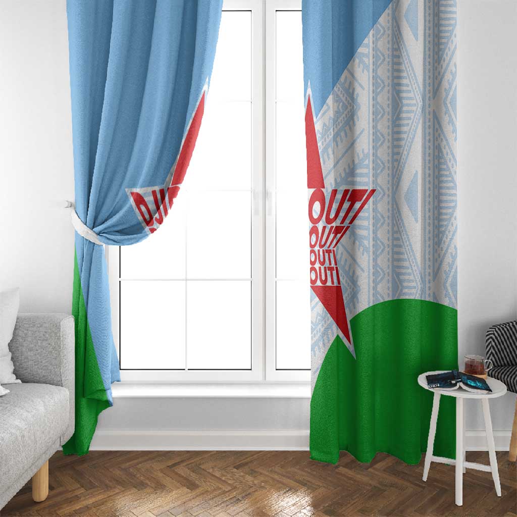 Djibouti Window Curtain Flag Tribal Motifs and Red Star Symbol of Unity