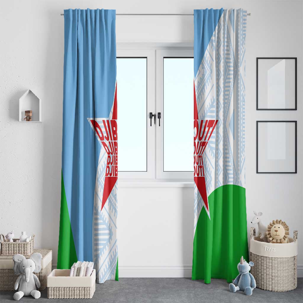 Djibouti Window Curtain Flag Tribal Motifs and Red Star Symbol of Unity