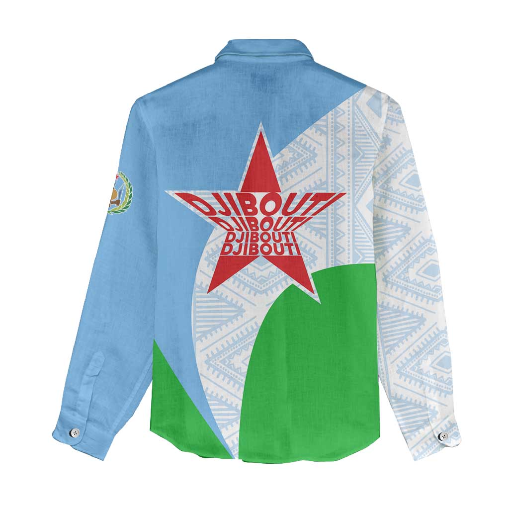Djibouti Women Casual Shirt Flag Tribal Motifs and Red Star Symbol of Unity