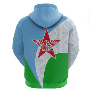 Djibouti Zip Hoodie Flag Tribal Motifs and Red Star Symbol of Unity