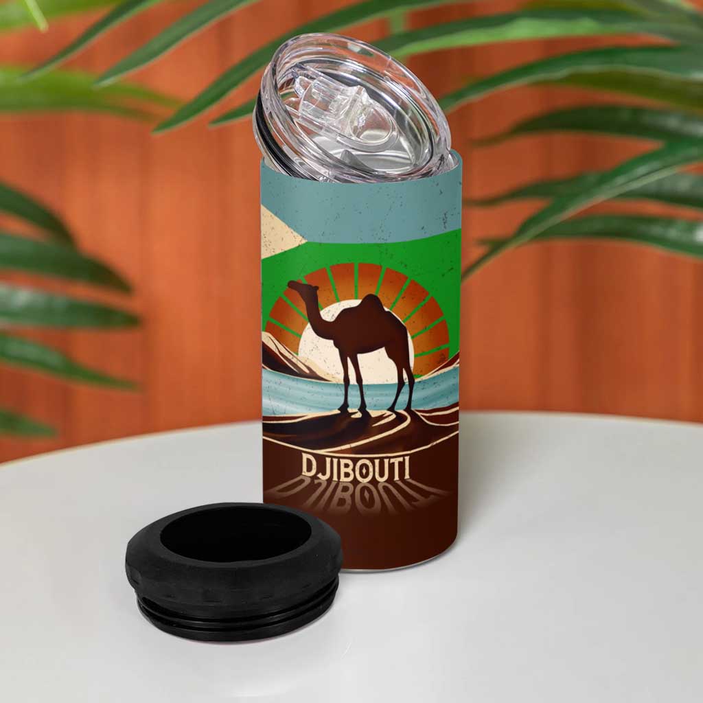 Djibouti Camel 4 in 1 Can Cooler Tumbler Where Desert Meets Sea and Heritage Stands Tall