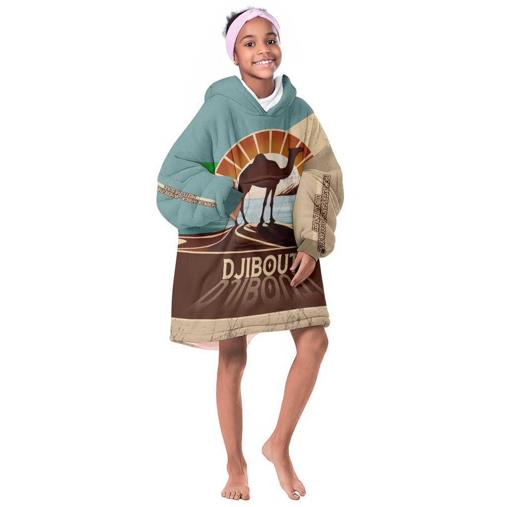 Djibouti Camel Kid Wearable Blanket Hoodie Where Desert Meets Sea and Heritage Stands Tall