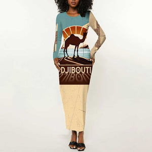 Djibouti Camel Long Sleeve Bodycon Dress Where Desert Meets Sea and Heritage Stands Tall TS04