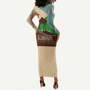 Djibouti Camel Long Sleeve Bodycon Dress Where Desert Meets Sea and Heritage Stands Tall TS04